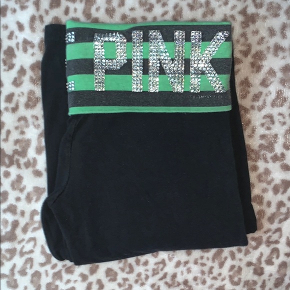 Victoria's Secret Black Leggings with Green Waistband - Picture 1 of 7